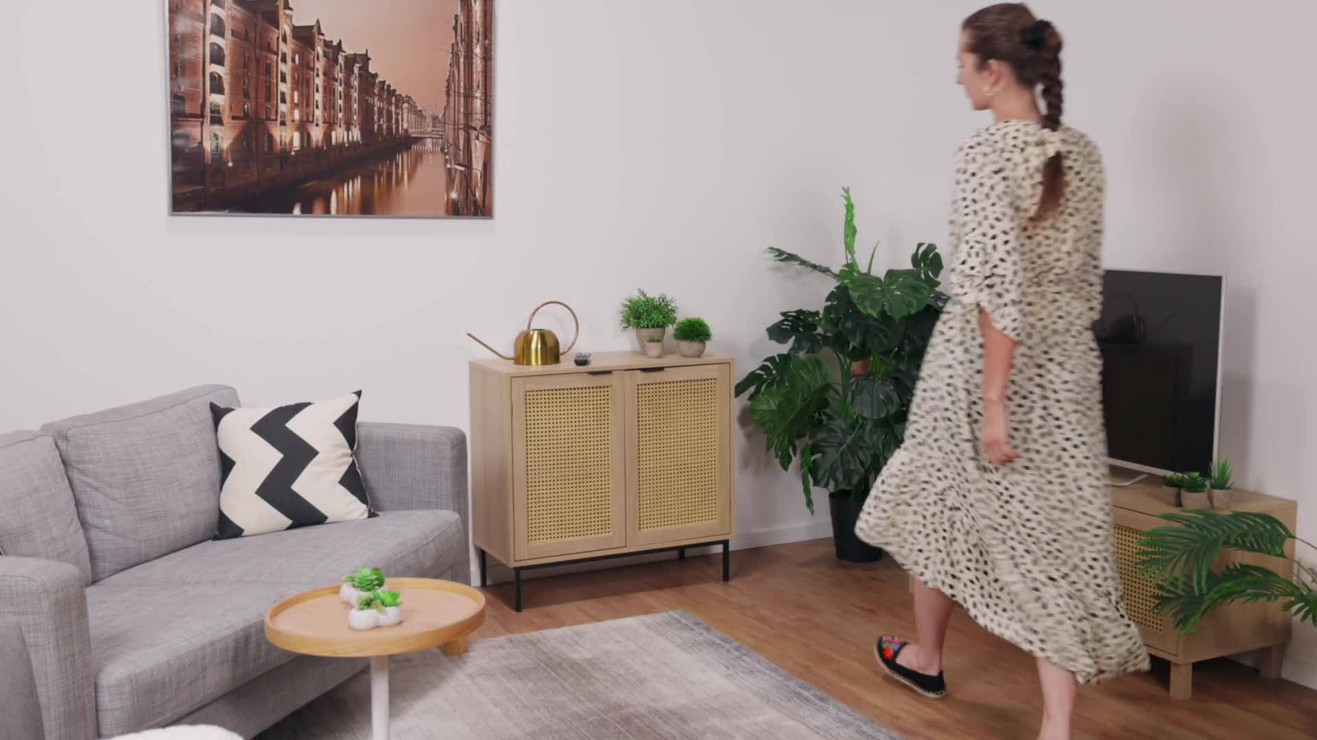 Relaxdays Sideboard, 2 Rattan-Türen, Metallbeine, HxBxT: Produktbild-Vorschau 7