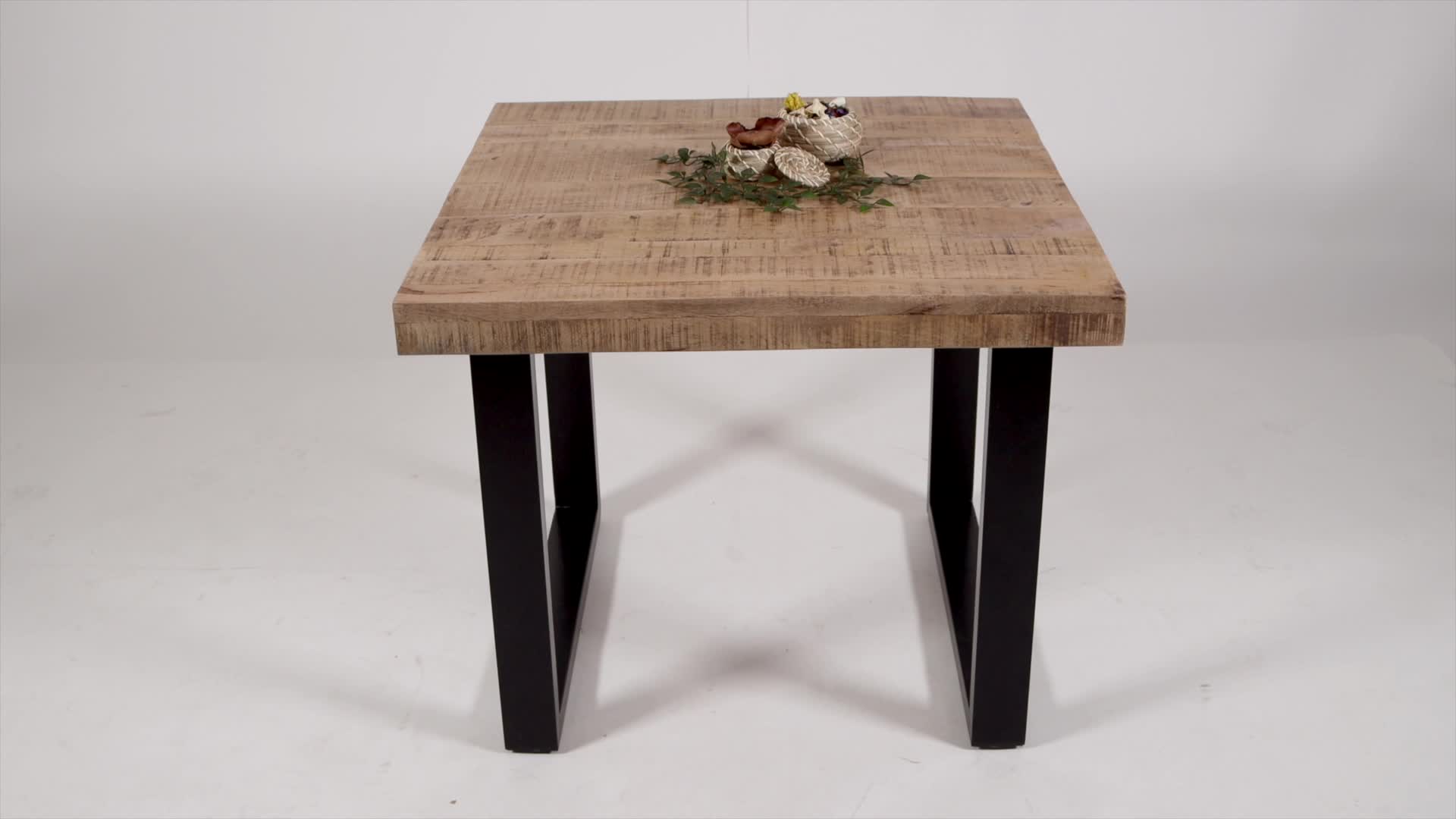 Esstisch 80x80cm Mangoholz gerade Kante U-Gestell schwarz Produktbild-Vorschau 7