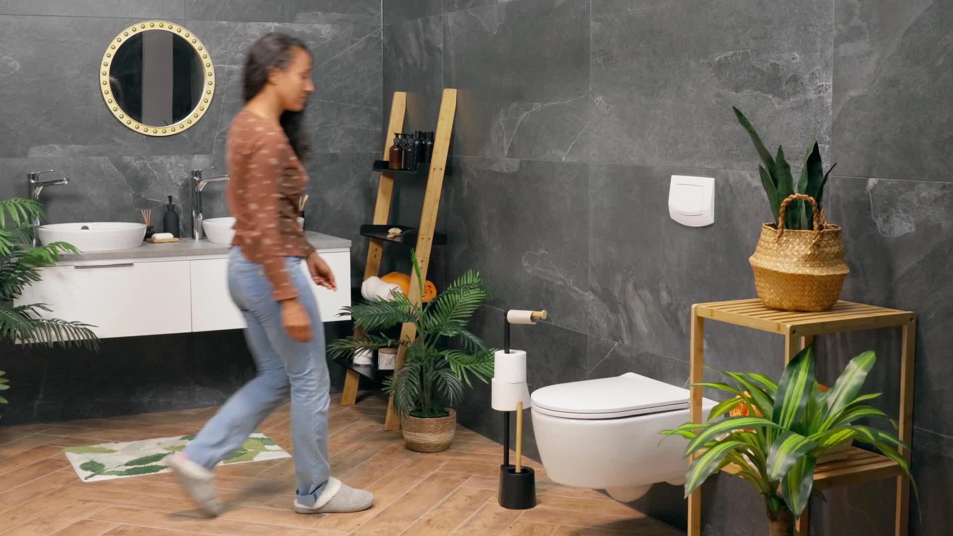 Relaxdays WC Garnitur, Bambus und Edelstahl, freistehender Produktbild-Vorschau 7