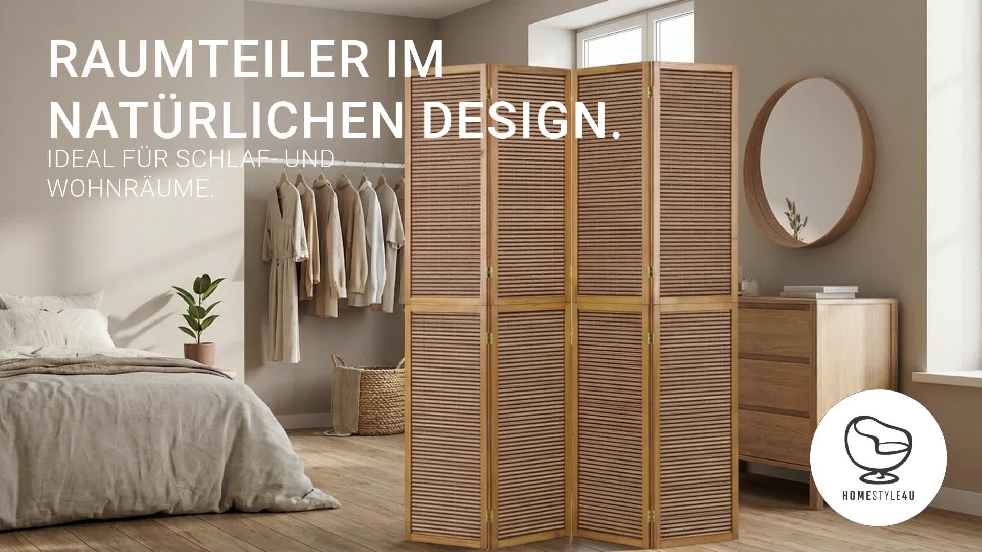 Homestyle4u Paravent Raumteiler 4 teilig XL Bambus Holz Produktbild-Vorschau 7