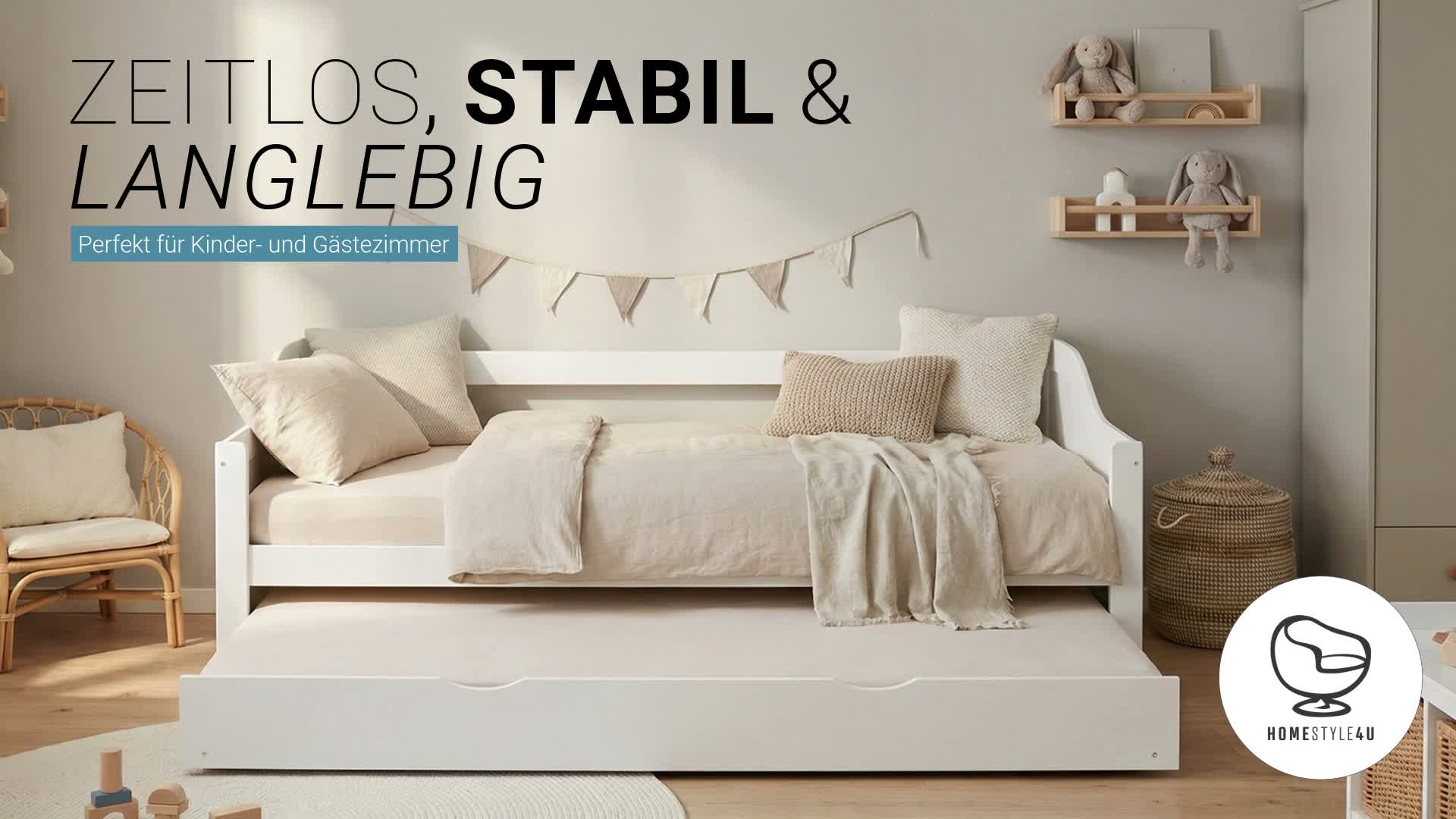 Homestyle4u Ausziehbett 90x200 mit Lattenrost Holzbett Produktbild-Vorschau 7