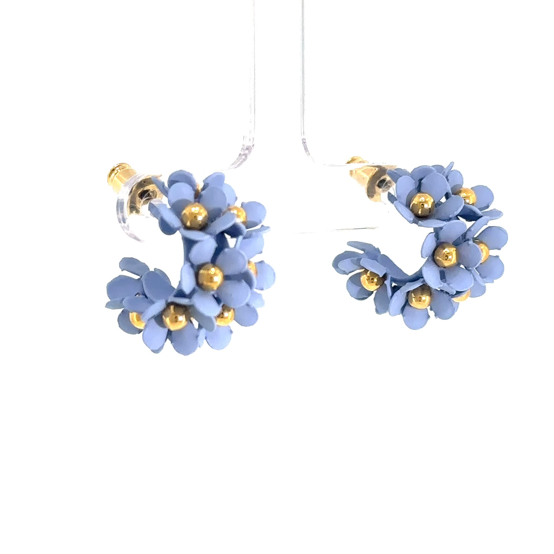 LUISIA® Halb Creolen Ohrstecker "Mia" mit Blüten | Hellblau Produktbild-Vorschau 7