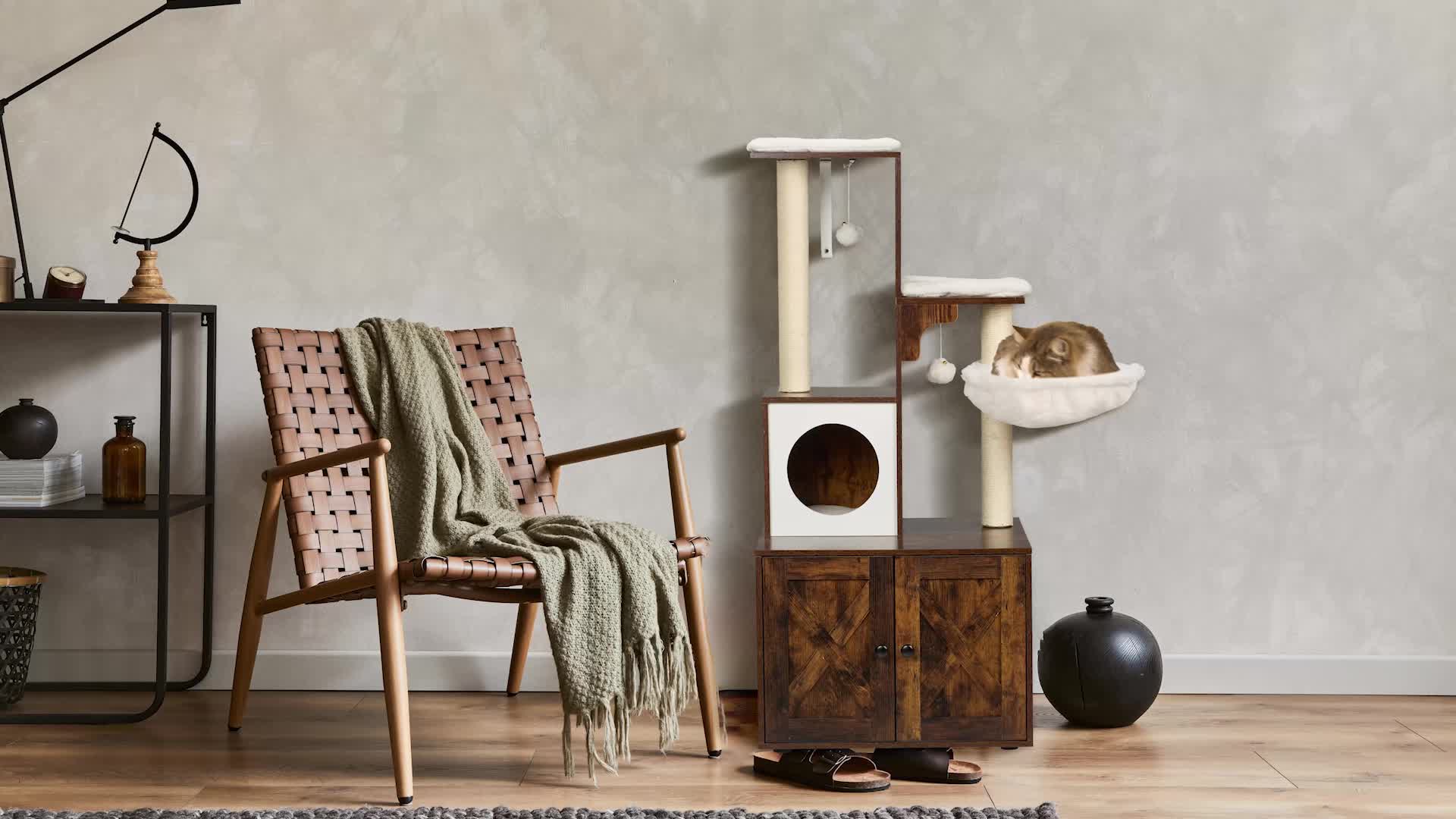 Relaxdays Kratzbaum mit Katzenkloschrank, HBT 128x95x52 cm, Produktbild-Vorschau 7