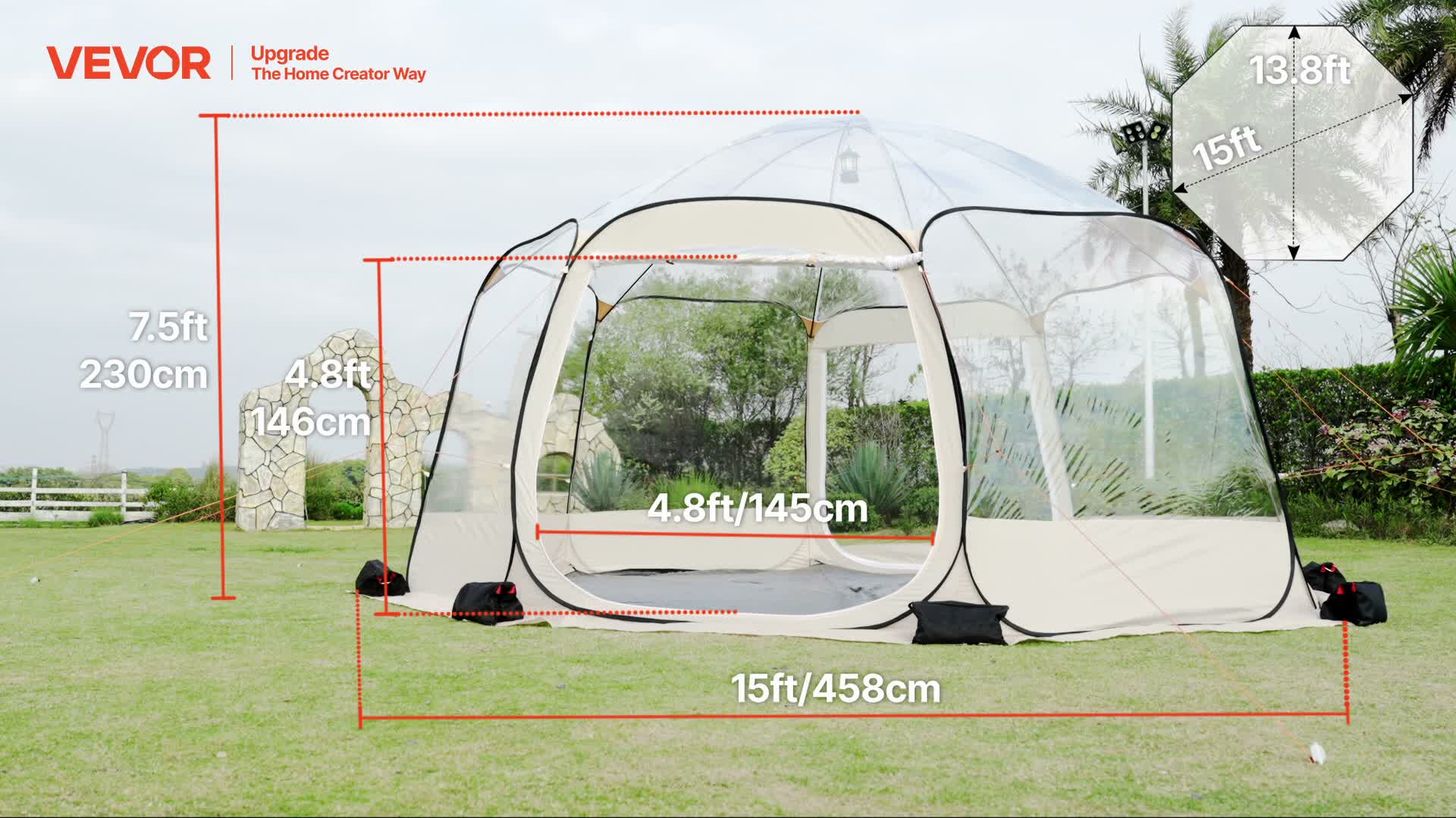 VEVOR Transparentes Zelt, 183x183x195 cm, Pop-up-Zelt für Produktbild-Vorschau 7