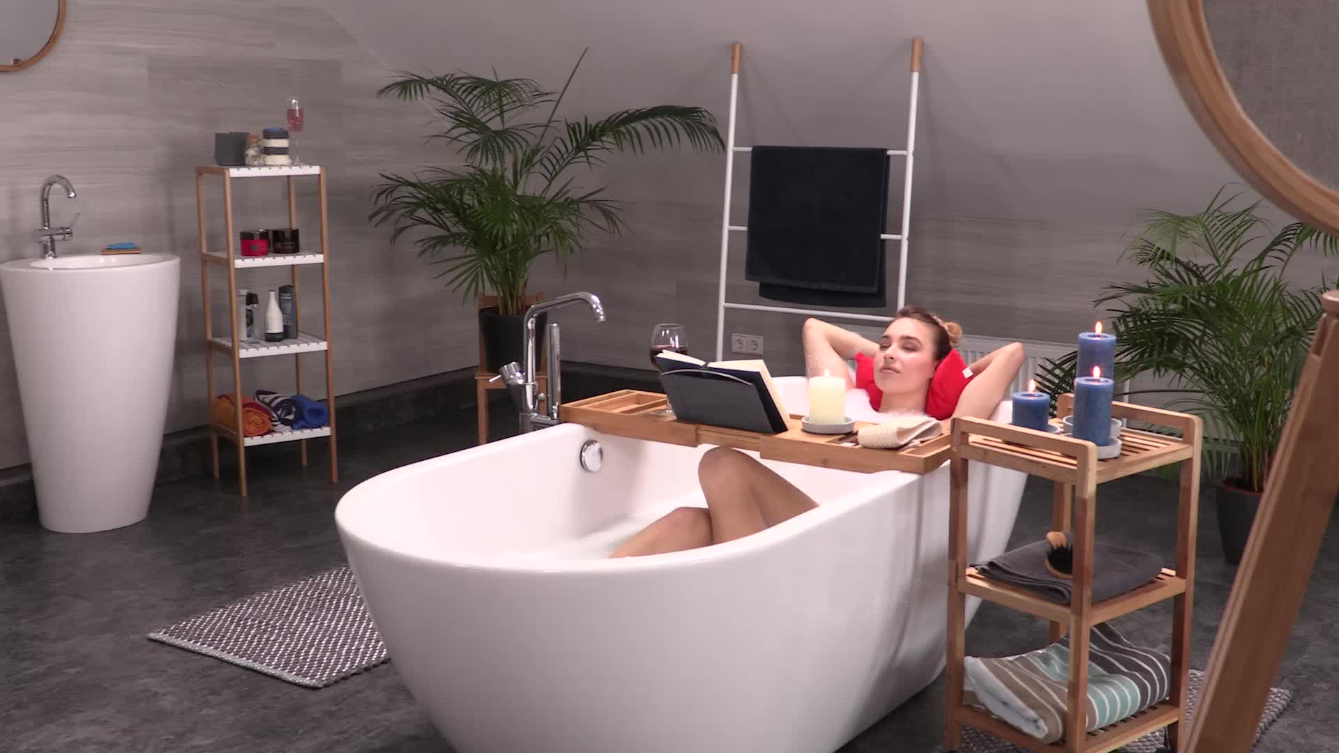 Relaxdays Bambus Badewannenablage & Tablett 2in1, Produktbild-Vorschau 7