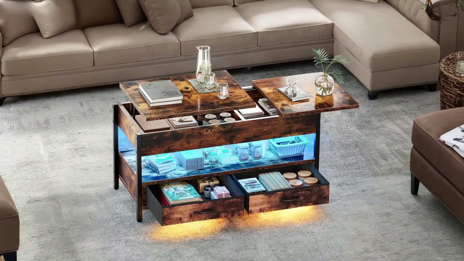 YITAHOME LED Couchtisch Wohnzimmertisch, Höhenverstellbar Produktbild-Vorschau 7