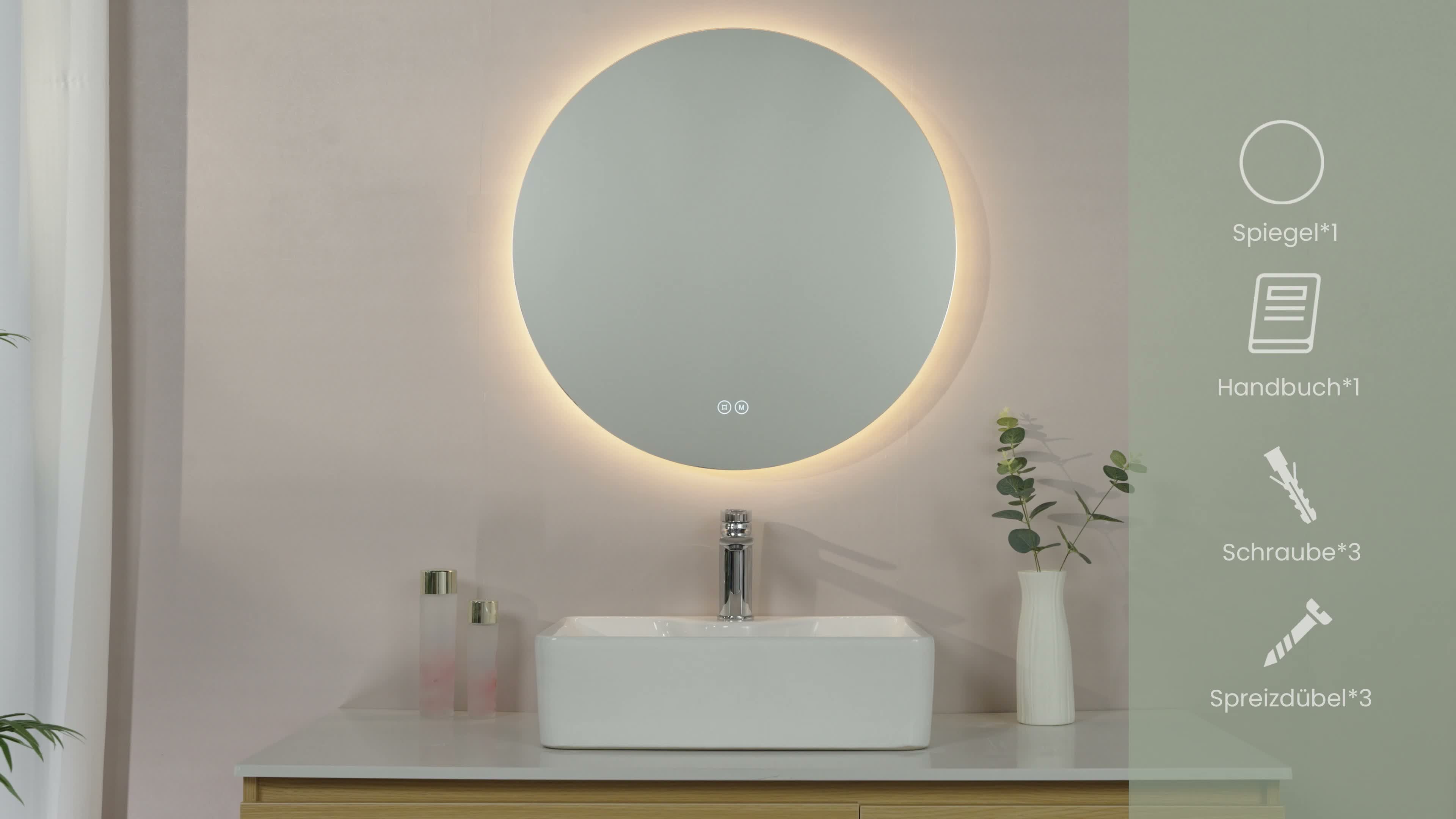 Badspiegel mit Beleuchtung Rund 60 cm, S'AFIELINA LED Produktbild-Vorschau 7