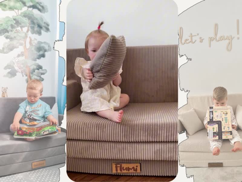 Divano pieghevole 3 in 1 Flumi per bambini, beige a coste, Anteprima dell’immagine prodotto 7