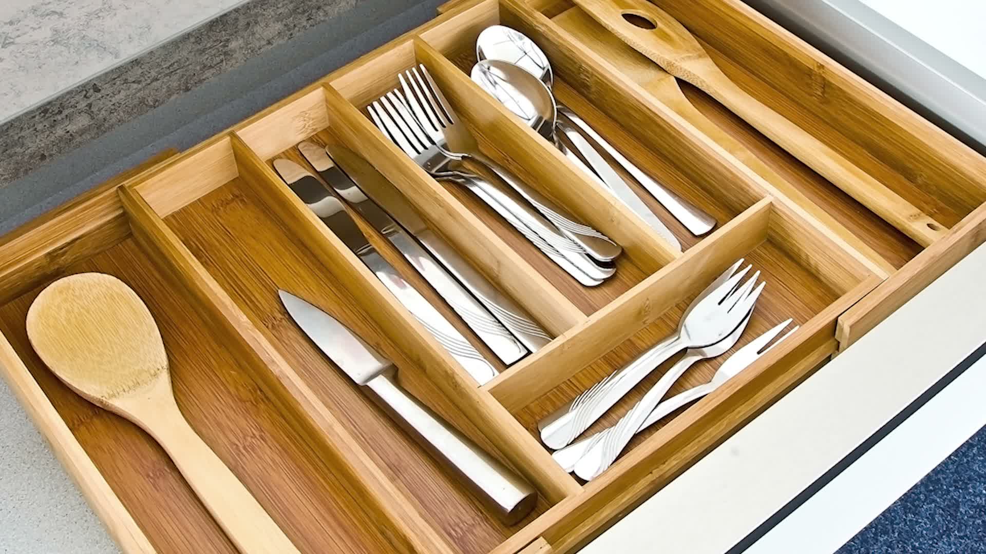 Relaxdays Besteckkasten Bambus, ausziehbarer Besteckeinsatz Produktbild-Vorschau 7