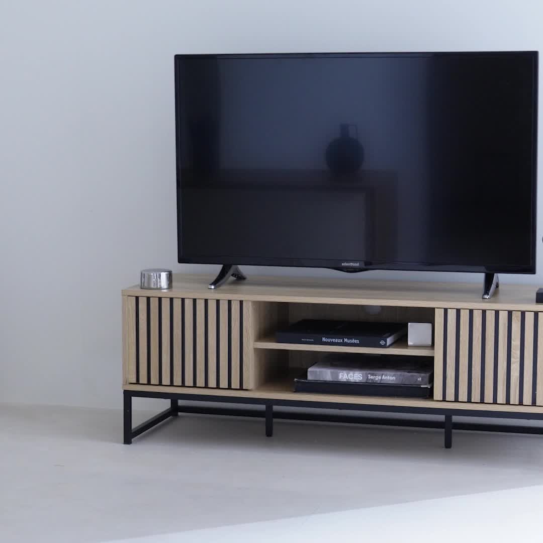 sweeek - TV-Möbel in gerilltem Holzdekor und schwarzem Produktbild-Vorschau 7