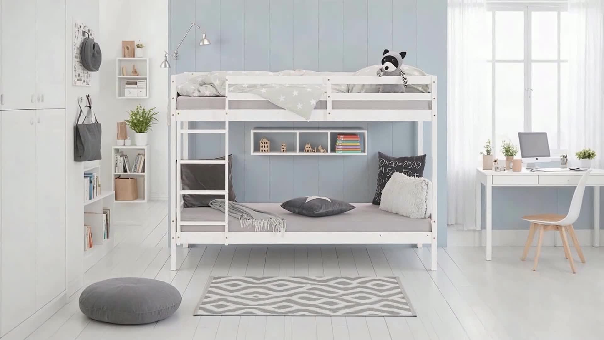 Homestyle4u Hochbett 90x200 mit Rausfallschutz Kinder Weiß Produktbild-Vorschau 7