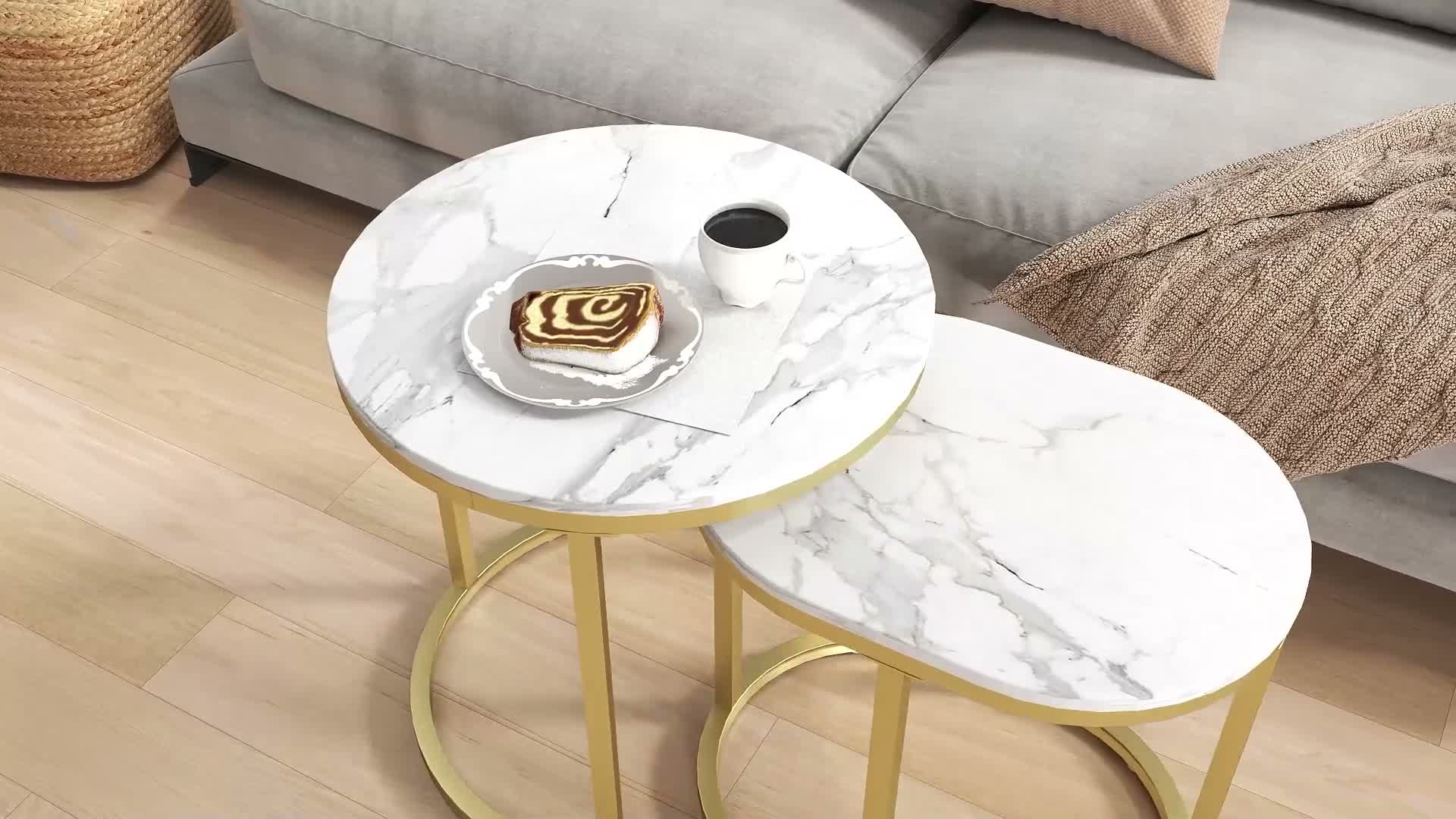 HOMCOM Couchtisch rund 2er Set Stapelbarer Beistelltisch Produktbild-Vorschau 7