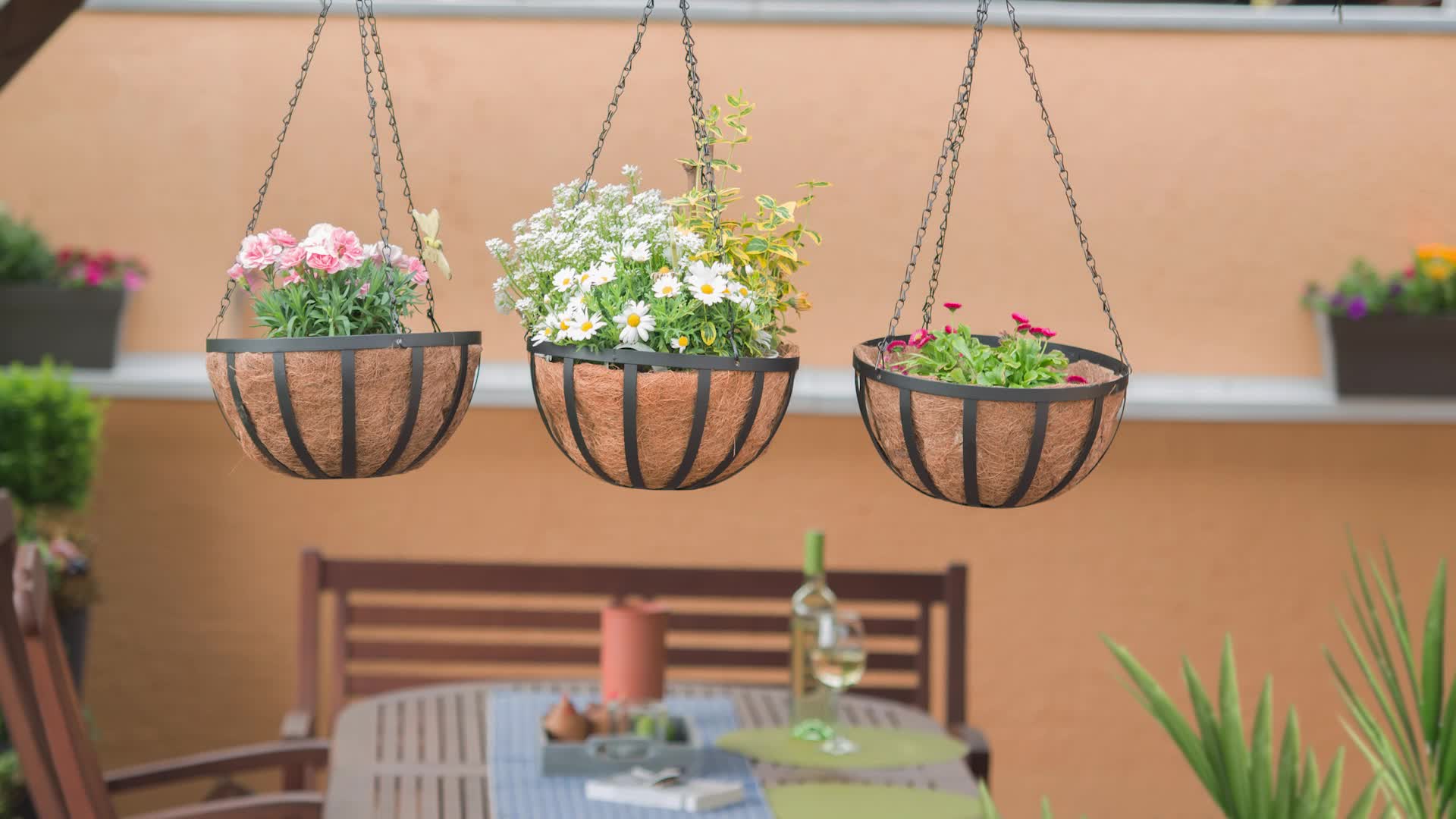 Relaxdays Blumenampel 3 Körbe, Kokos, 21 Liter Volumen, mit Produktbild-Vorschau 7