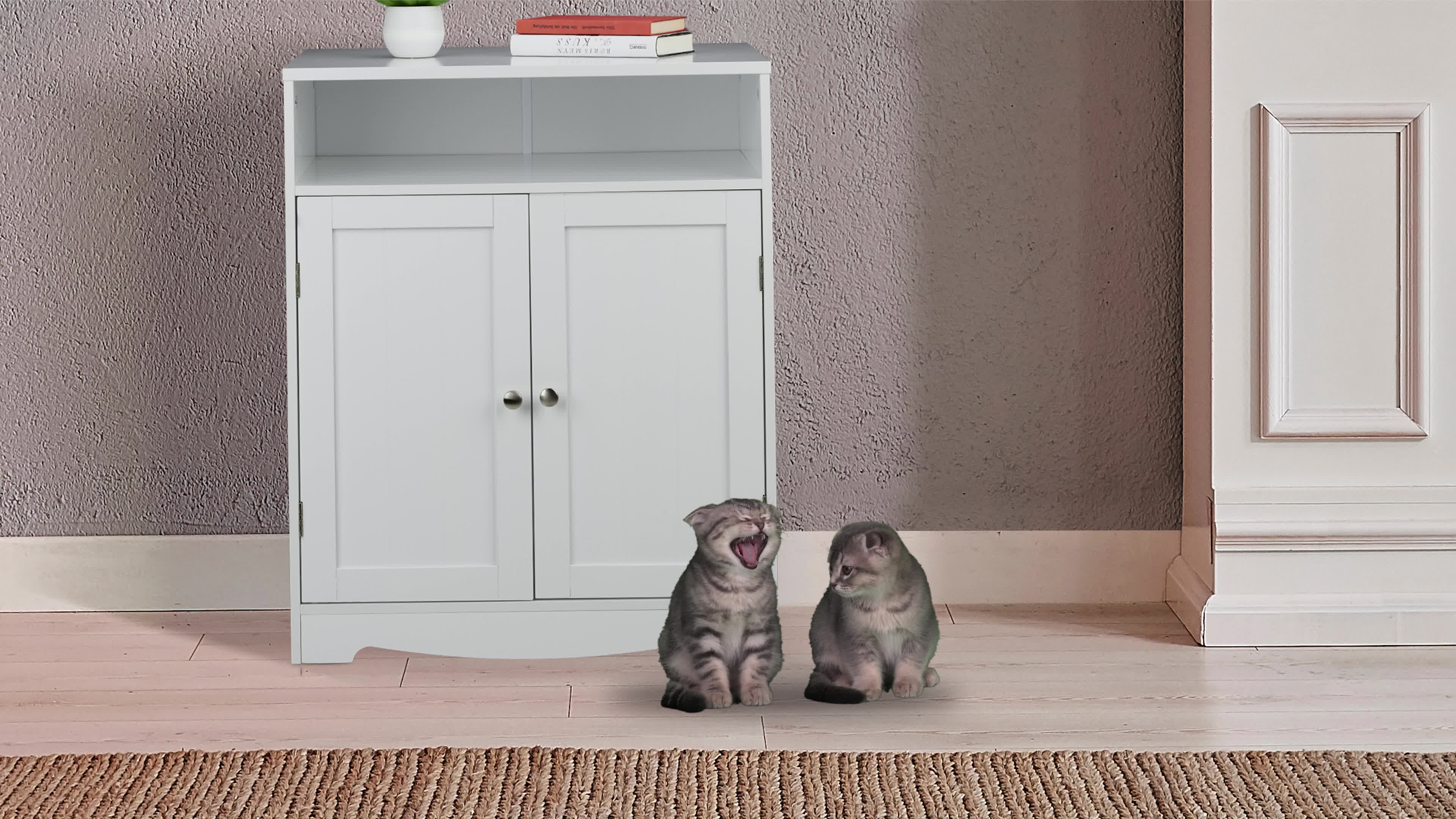Relaxdays Katzenkloschrank mit Sitzauflage, Katzenhaus & Produktbild-Vorschau 7