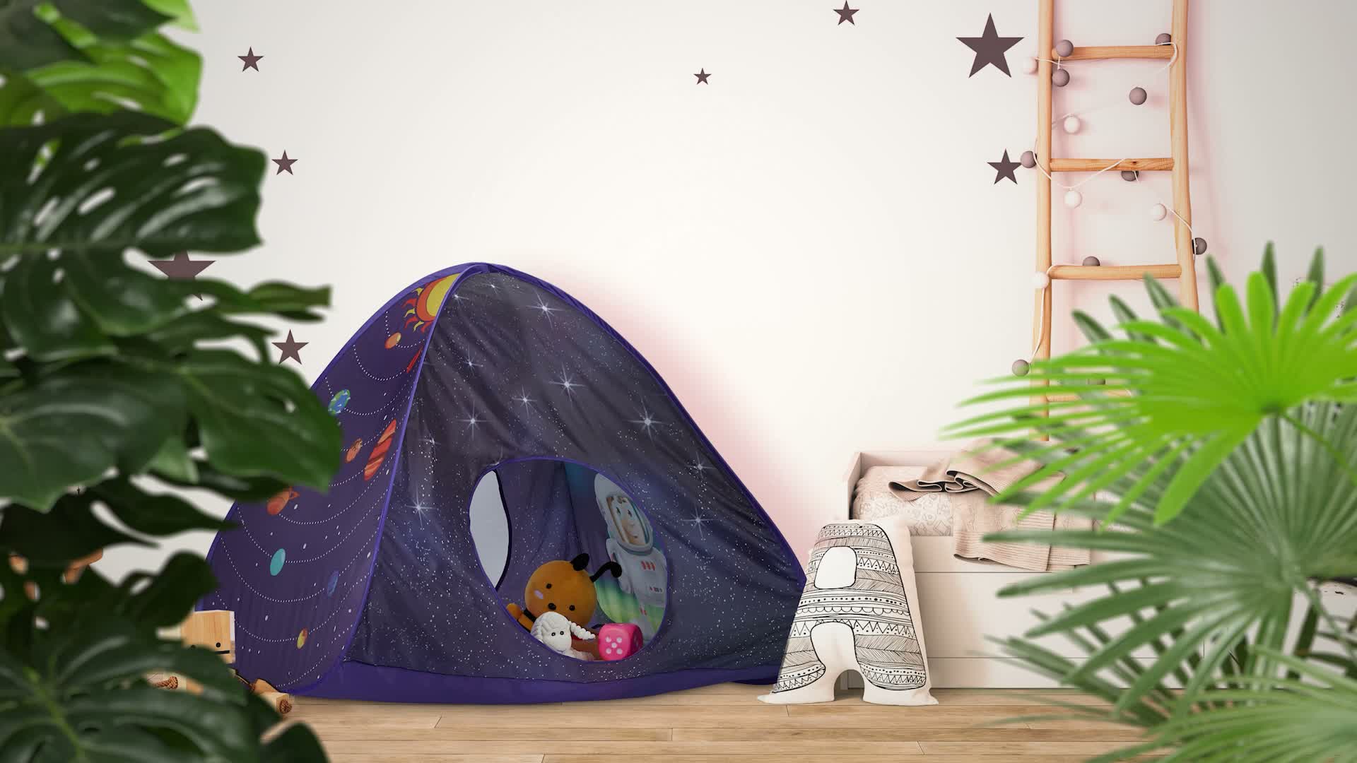 Relaxdays Pop Up Spielzelt Weltraum, mit Spieltunnel, Produktbild-Vorschau 7