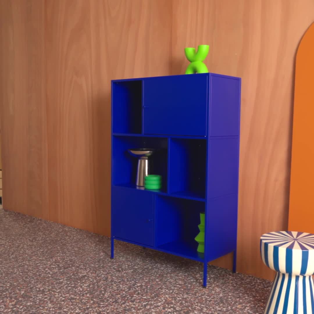 Credenza industriale in metallo con 6 scomparti, Blu Anteprima dell’immagine prodotto 7
