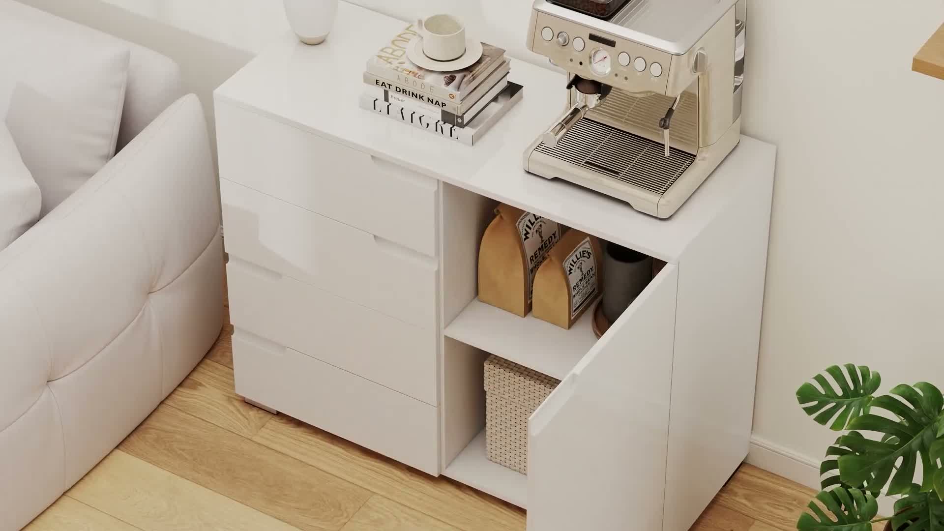 HOMCOM Kommode mit 4 Schubladen Sideboard mit 1 Tür, Produktbild-Vorschau 7