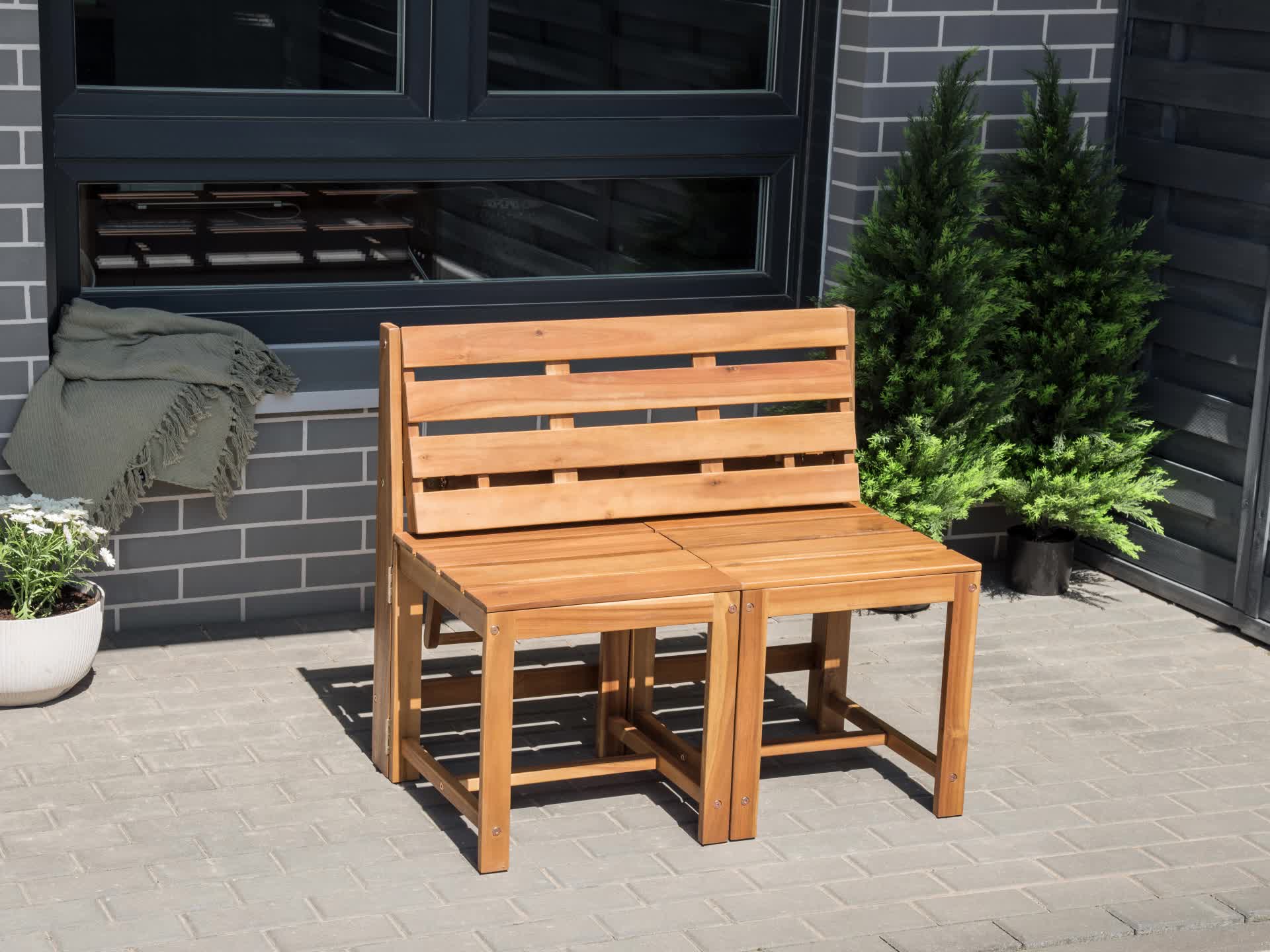 BELIANI 2-in-1 Gartenbank Hellbraun Akazienholz 90 cm Produktbild-Vorschau 7