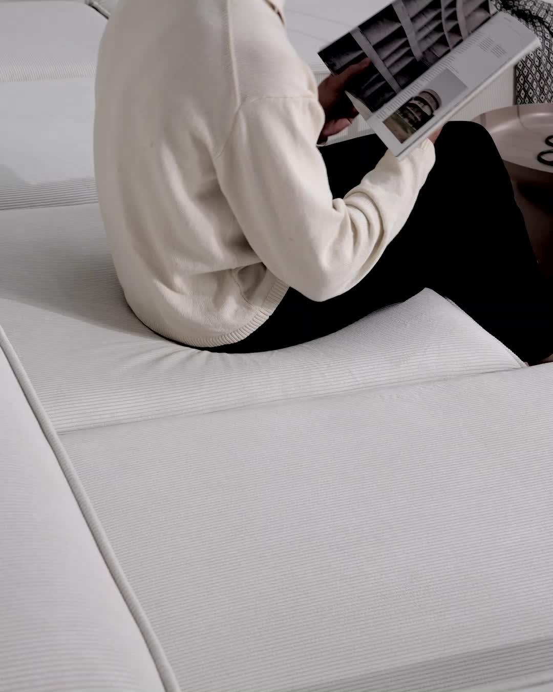 BELIANI Ottomane Beige Stoff Quadratisch Sofamodul mit Produktbild-Vorschau 7