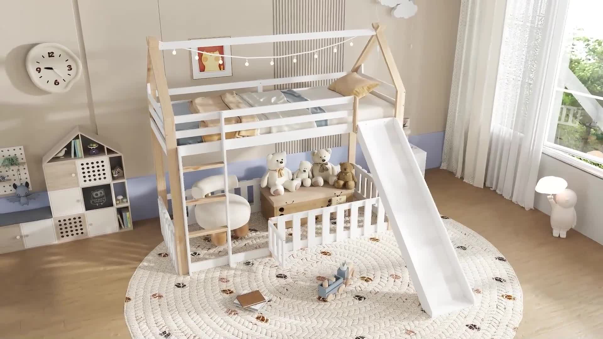 Etagenbett mit Rutsche, Zaun, Leiter und Rausfallschutz, Produktbild-Vorschau 7