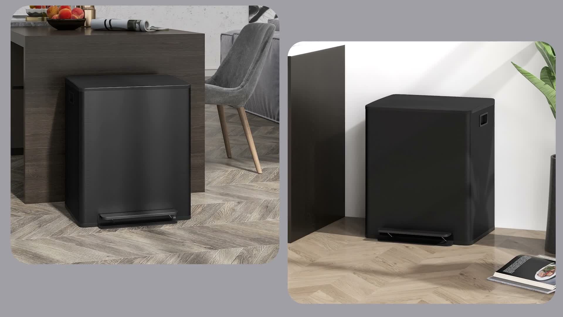 HOMCOM Mülleimer 2 x 25L Treteimer mit Deckel Fußpedal Produktbild-Vorschau 7