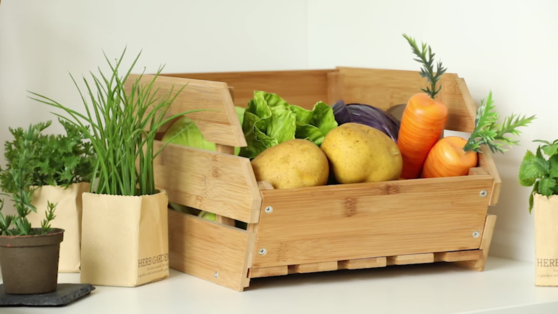 Relaxdays Universal Stapelkiste aus Bambus Holz, offene Produktbild-Vorschau 7