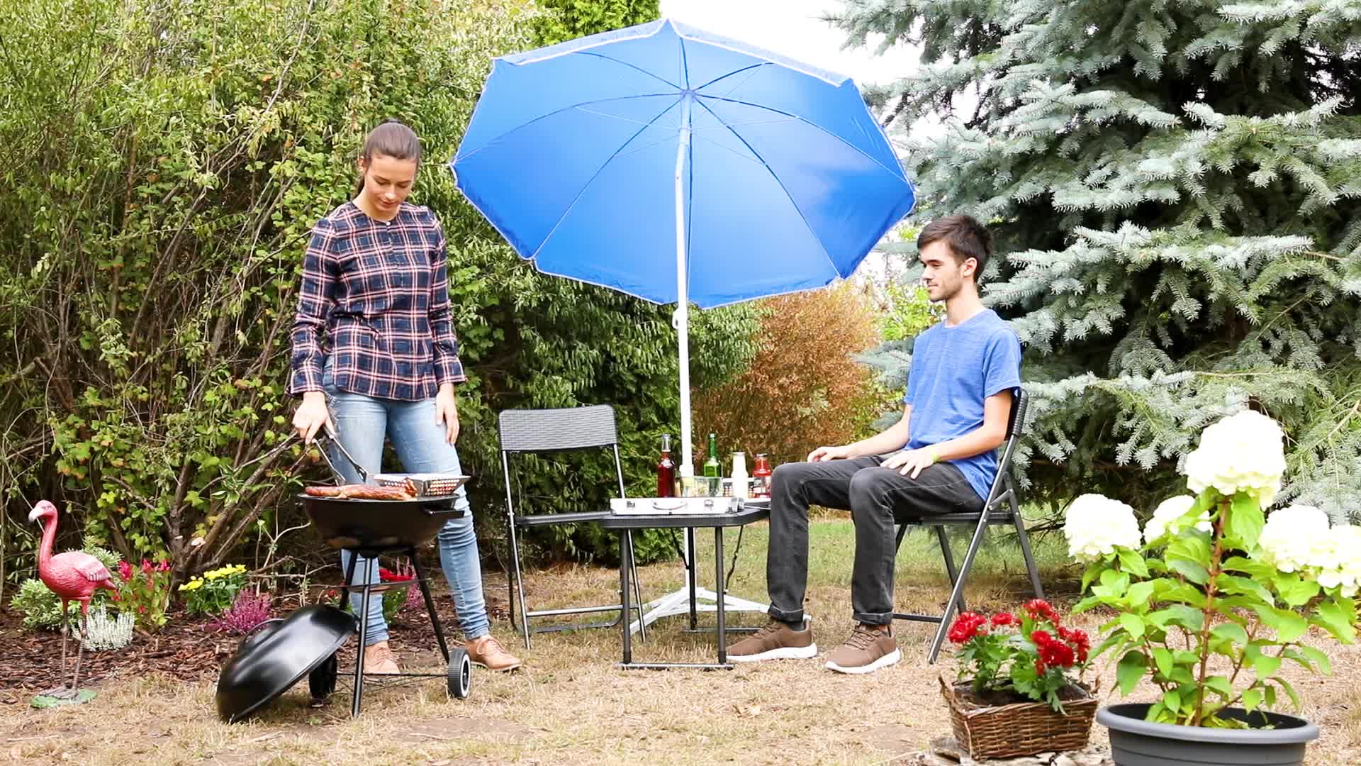 Relaxdays Sonnenschirm, Ø 180 cm, höhenverstellbar, Produktbild-Vorschau 7
