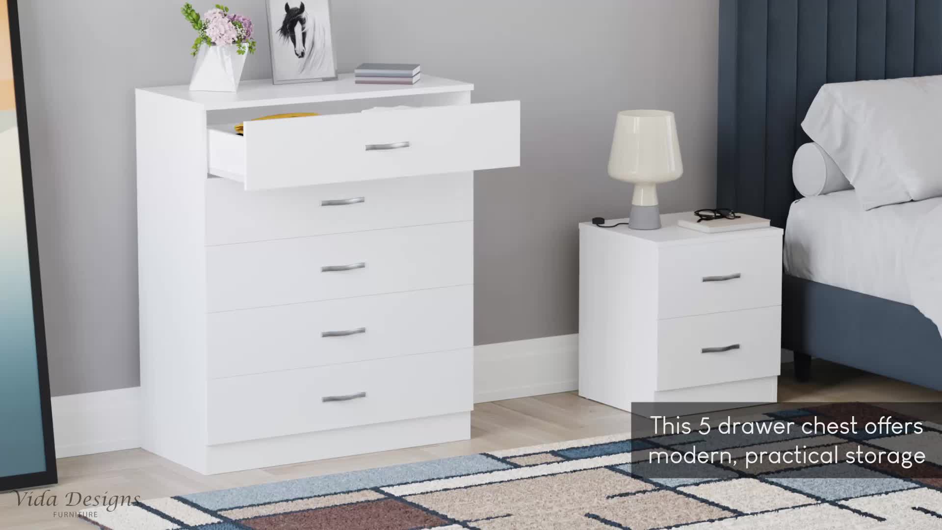 Commode 5 tiroirs Riano – Meuble rangement chambre en pin à Voir les images du produit 7