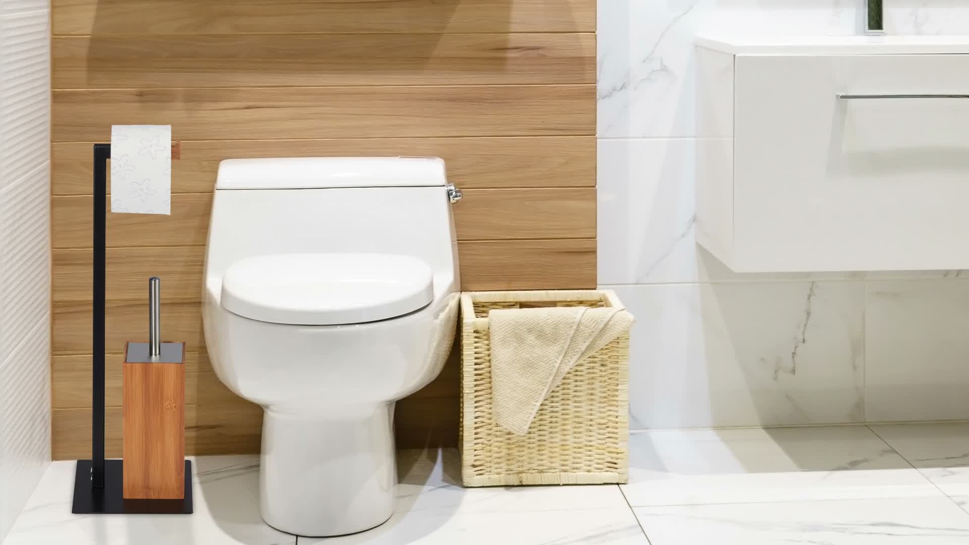 Relaxdays WC Garnitur, Klobürste & Klorollenhalter, Bambus Produktbild-Vorschau 7