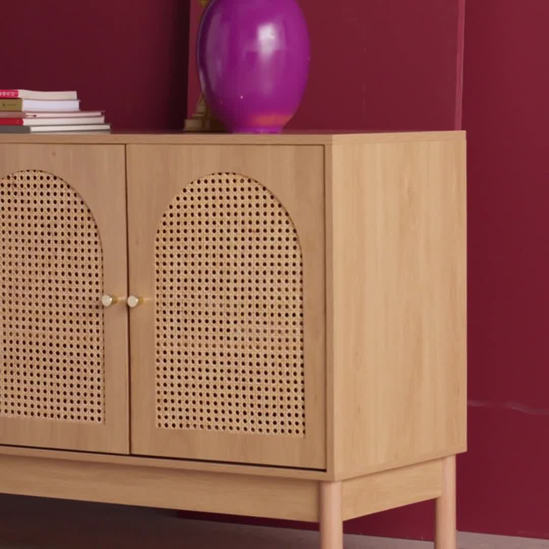 sweeek - Sideboard Holzdekor und Rattan-Geflecht 3 Türen Produktbild-Vorschau 7