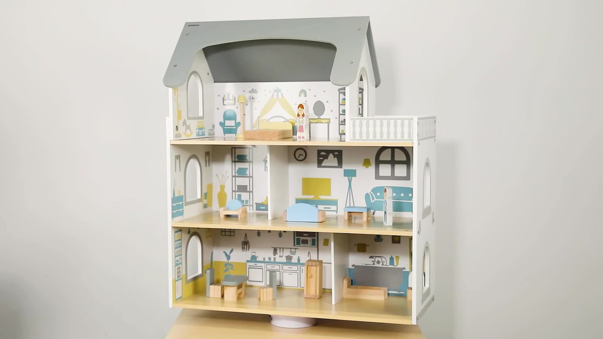 Mamabrum grande maison de poupées en bois pour enfants avec Voir les images du produit 7