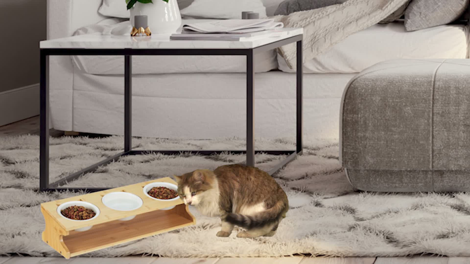 Relaxdays Katzen Futterstation, 3 Näpfe, je 400 ml, aus Produktbild-Vorschau 7