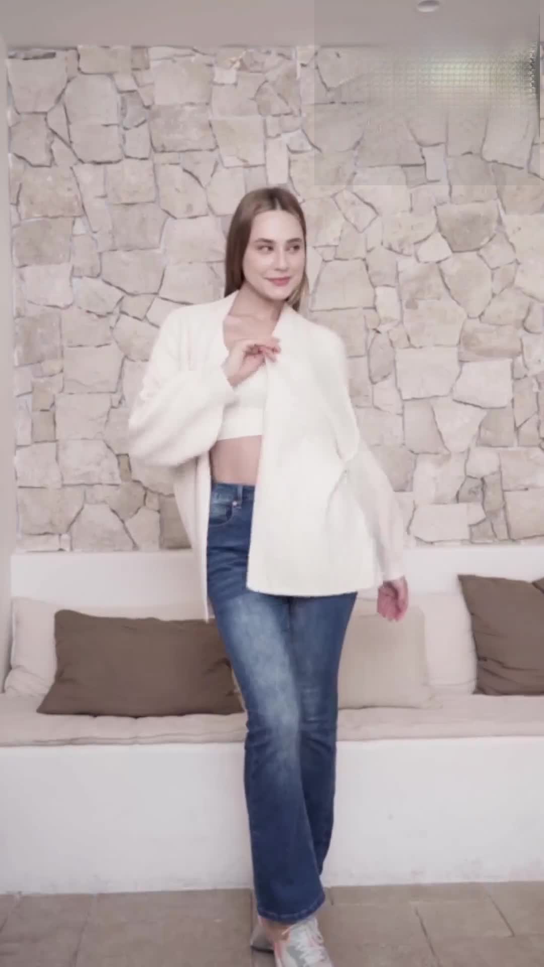 Oversize-Cardigan für Damen, offenes Design vorne, grob Produktbild-Vorschau 6