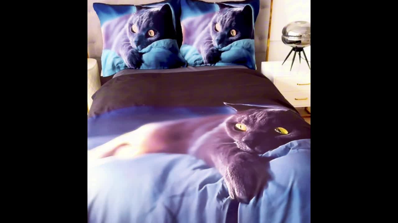 FEBE 3D Bettwäsche Schwarze Katze Bettbezug-Set 135x200 + Produktbild-Vorschau 6