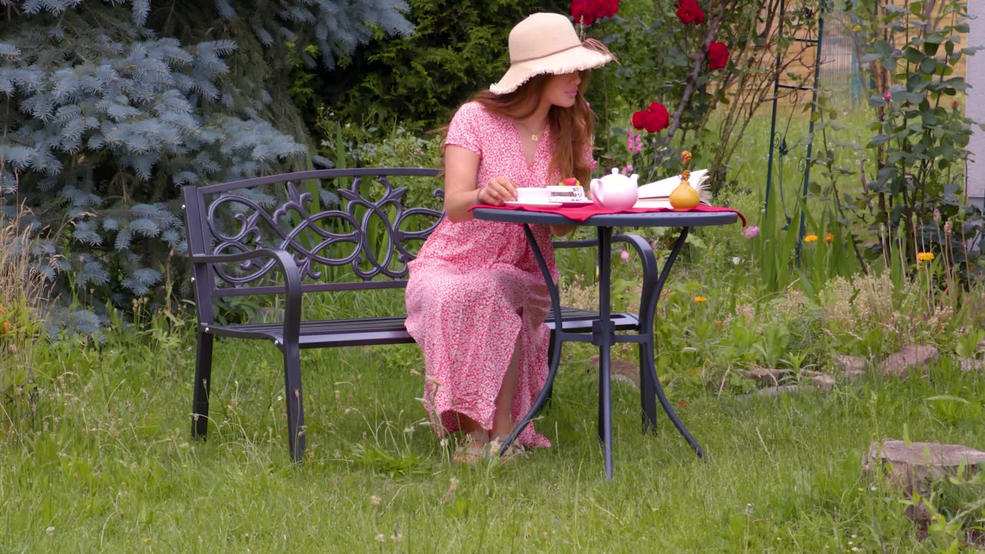 Relaxdays Gartentisch, mit Schirmloch, Gitter-Optik, Produktbild-Vorschau 7