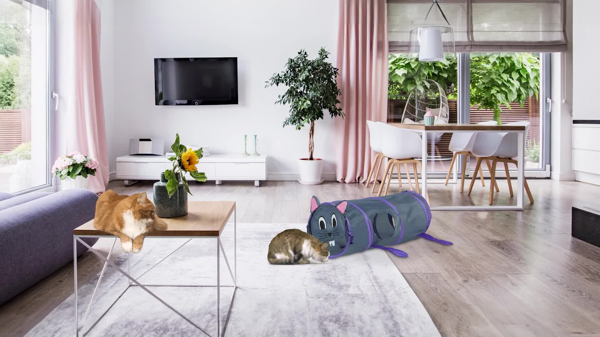Relaxdays Katzentunnel Mausdesign, faltbare Katzenröhre, B Produktbild-Vorschau 7