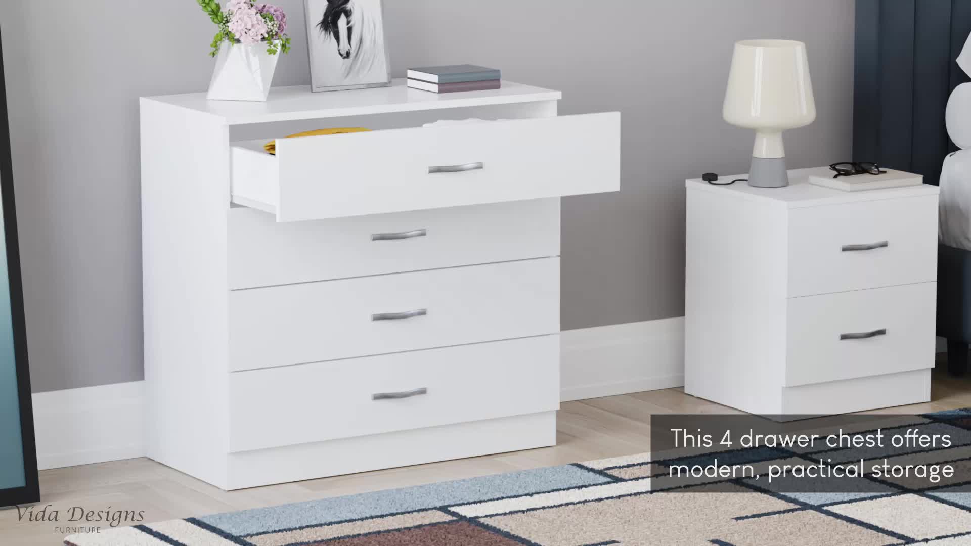 Commode 4 tiroirs Riano – Meuble rangement chambre bois pin Voir les images du produit 7