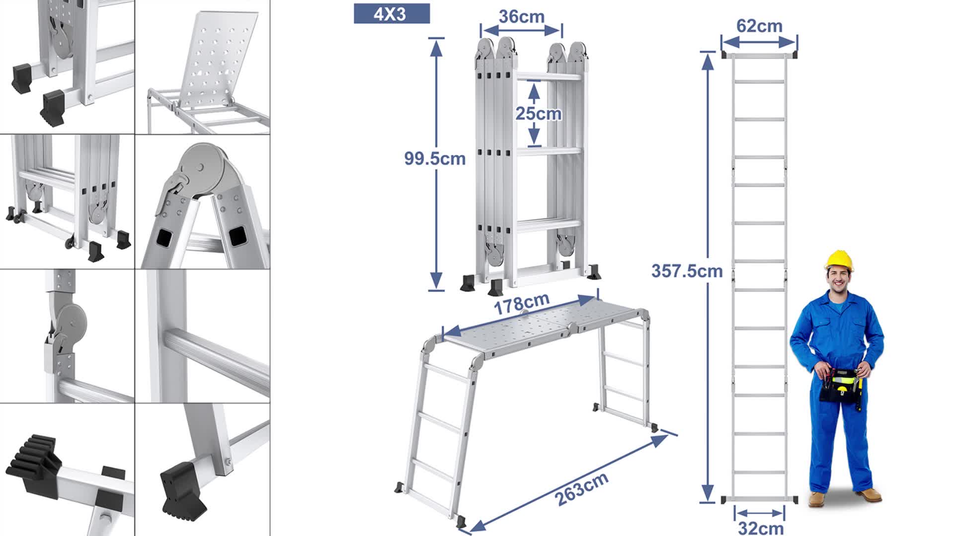 XMTECH 470cm échelle échelle polyvalente échelle pliante Voir les images du produit 7
