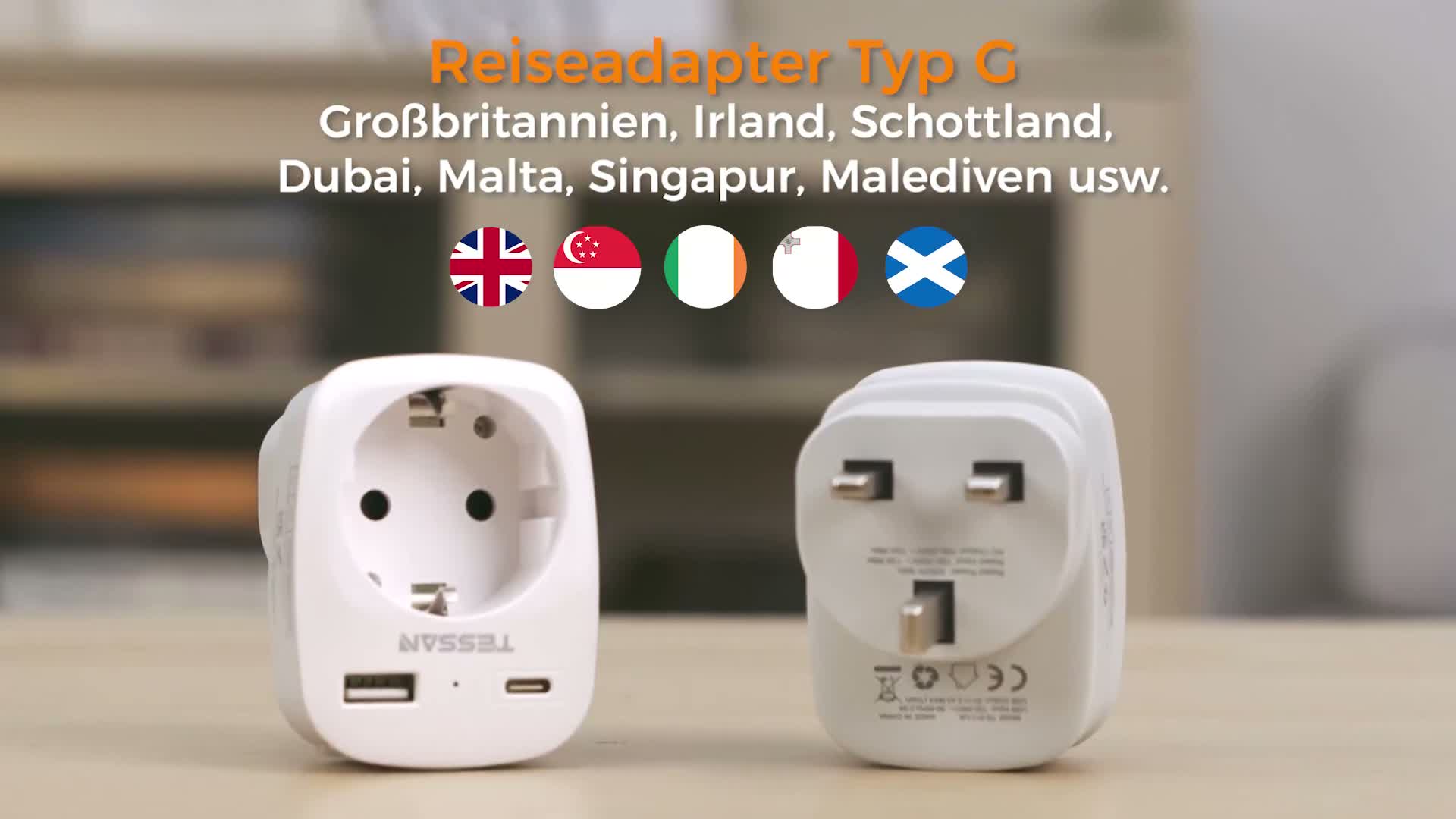 TESSAN 2er Pack Adapter England Deutschland Stecker 3 in 1 Produktbild-Vorschau 7