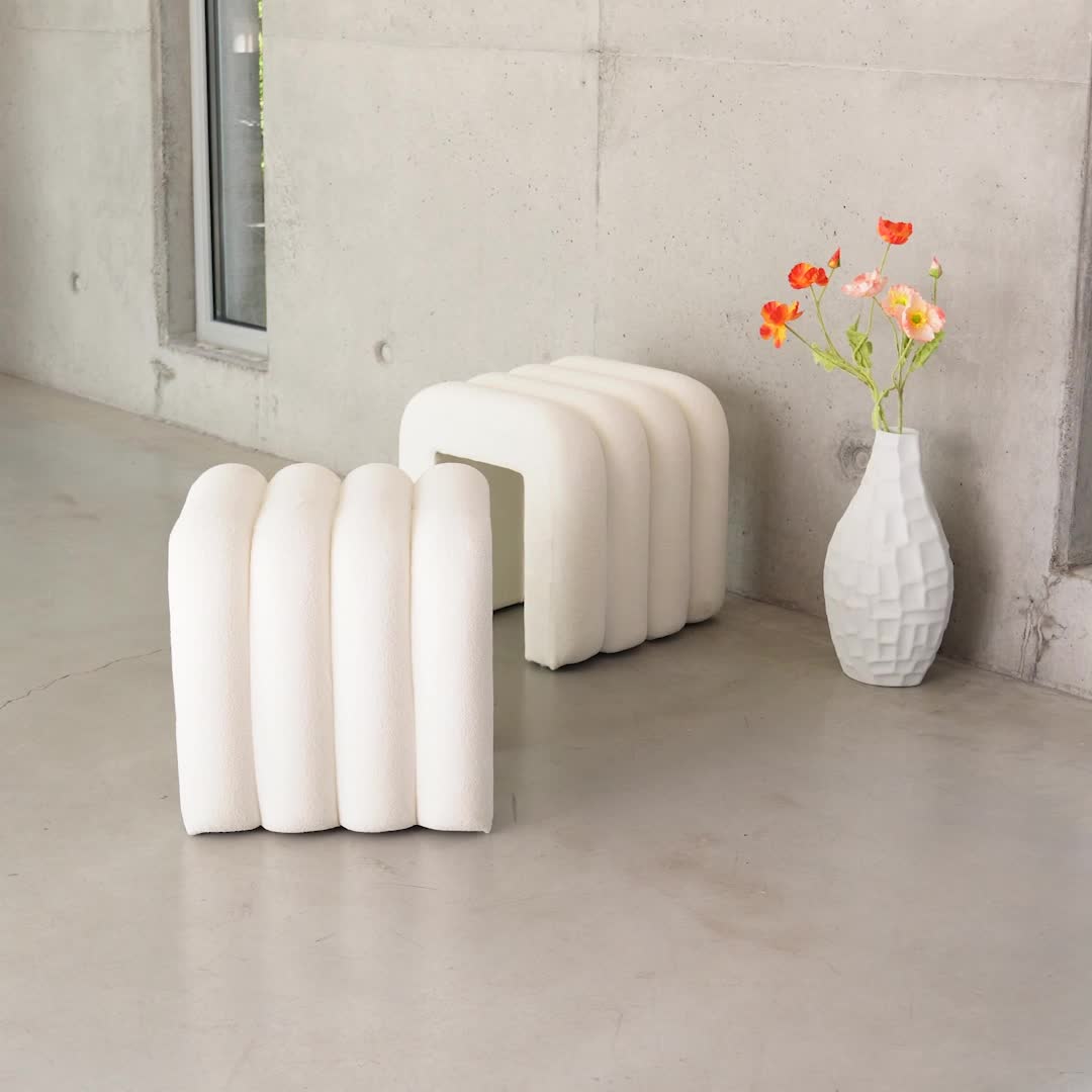 Set 2 pouf contemporanei in tessuto, Bianco Anteprima dell’immagine prodotto 5