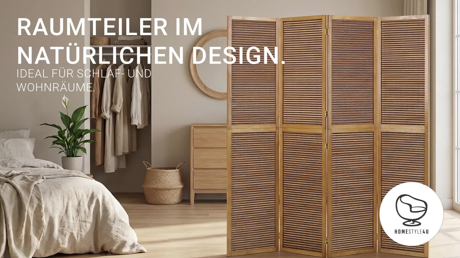 Homestyle4u Paravent Raumteiler 4 teilig Holz Bambus Braun Produktbild-Vorschau 7