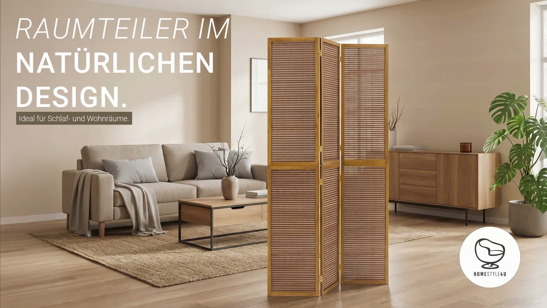 Homestyle4u Paravent Raumteiler 3 teilig Bambus Holz Braun Produktbild-Vorschau 7