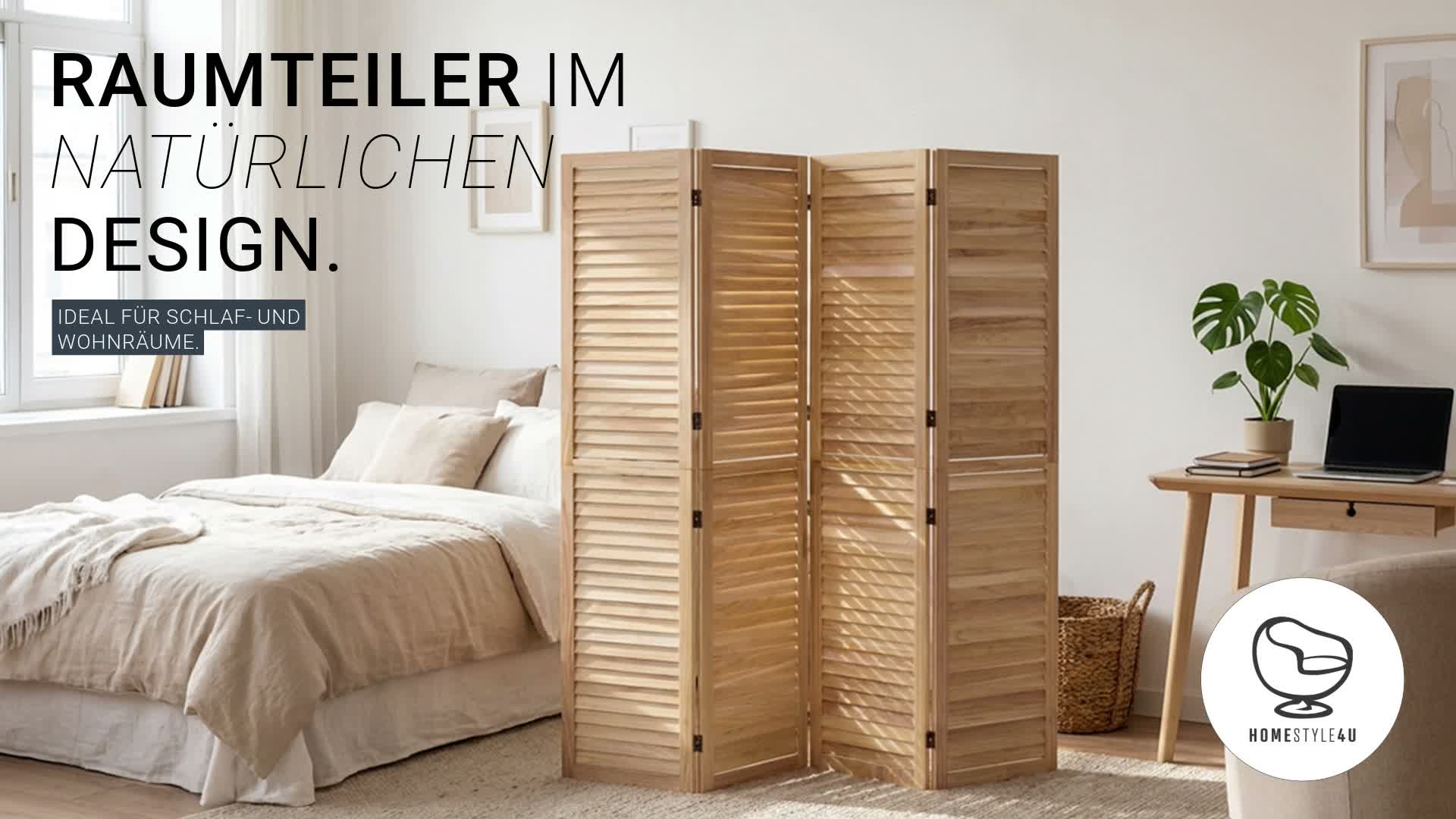 Homestyle4u Paravent Raumteiler 4 teilig Holz Natur Vintage Produktbild-Vorschau 7