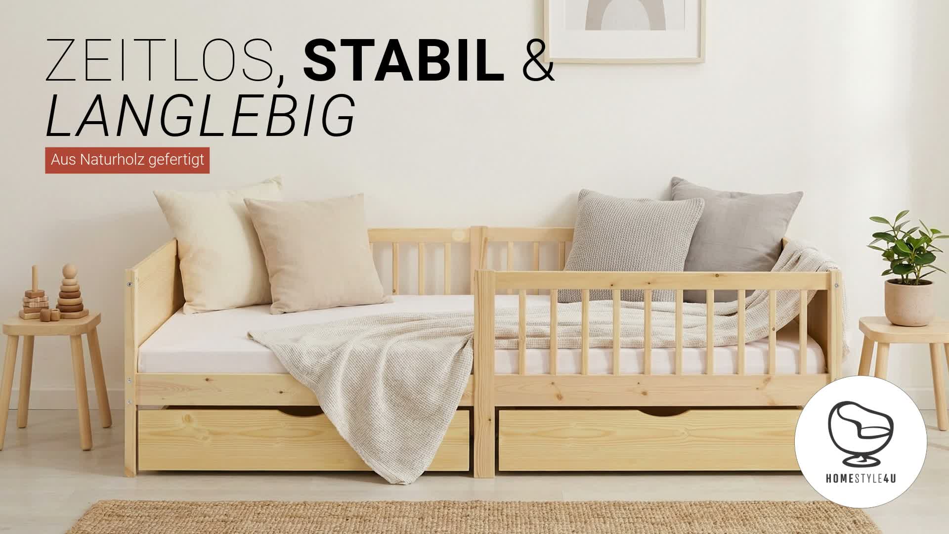 Homestyle4u Kinderbett 90x200 Holzbett mit Rausfallschutz 2 Produktbild-Vorschau 7