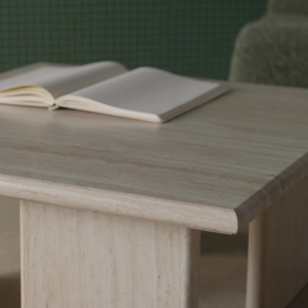 sweeek - Quadratischer Couchtisch - Travertinlook Produktbild-Vorschau 7