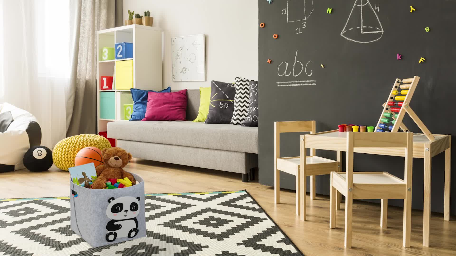 Relaxdays Aufbewahrungskorb Filz, Panda-Motiv, Filzkorb für Produktbild-Vorschau 7