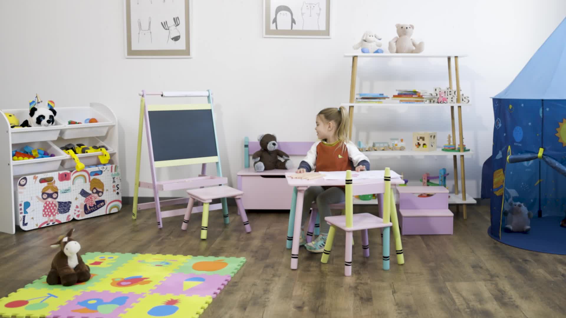 Relaxdays Kindertafel, 2 in 1, mit Papierrolle, Malen, Produktbild-Vorschau 7