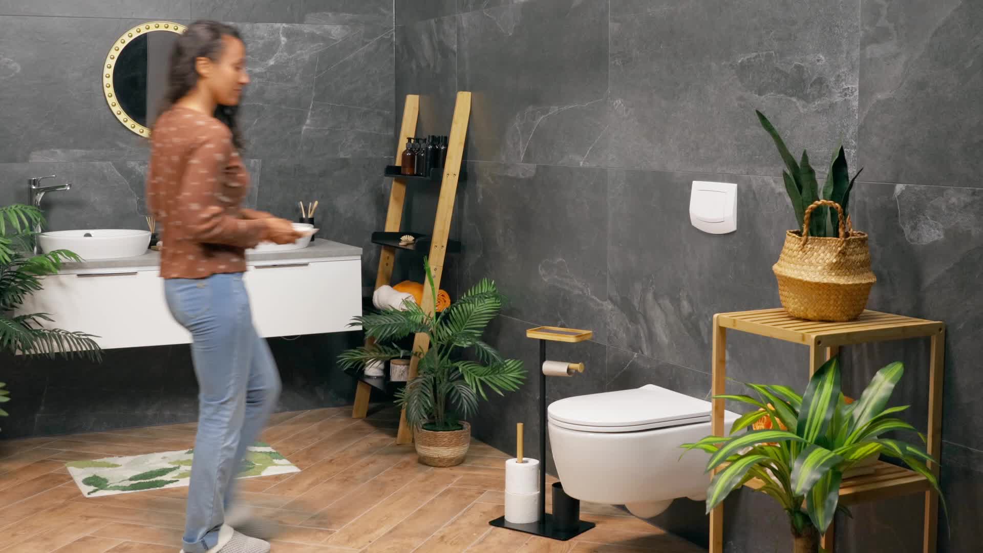 Relaxdays WC Garnitur, Bambus, Eisen, freistehender Produktbild-Vorschau 7