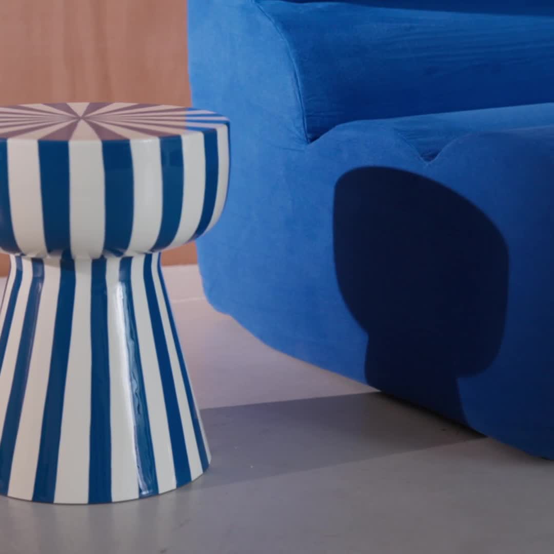 Tavolino in acciaio smaltato a righe bicolore, 41cm, Blu Anteprima dell’immagine prodotto 7