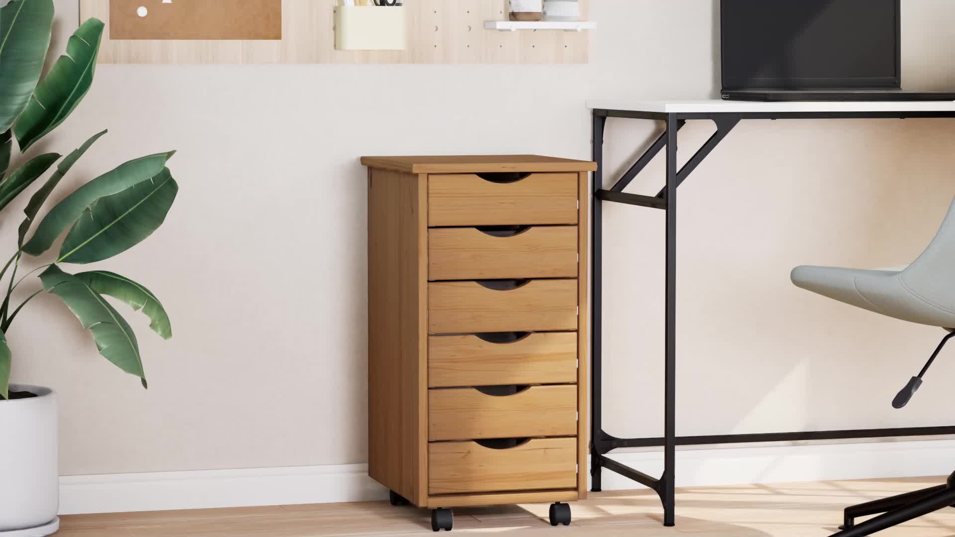 vidaXL Rollschrank mit Schubladen MOSS Honigbraun Produktbild-Vorschau 7